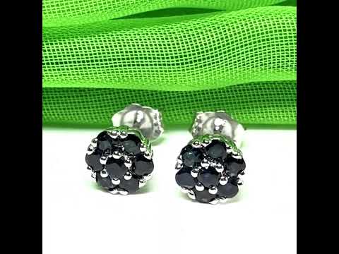 Blue Sapphire White Gold Daisy Cluster Stud earrings