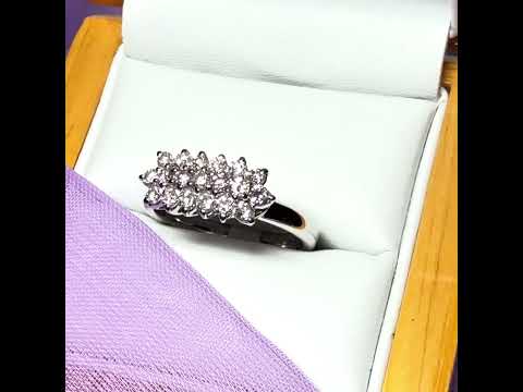 Video of a Real diamond three row cluster ring 18 carat white gold 77 points