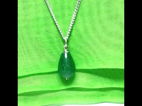 Video of a Tear Drop Silver Pear Shaped Green Jade Necklace With Chain