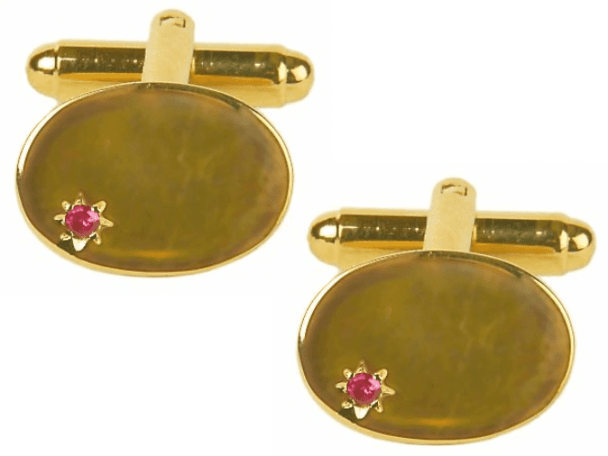 Real ruby oval cufflinks gold plated