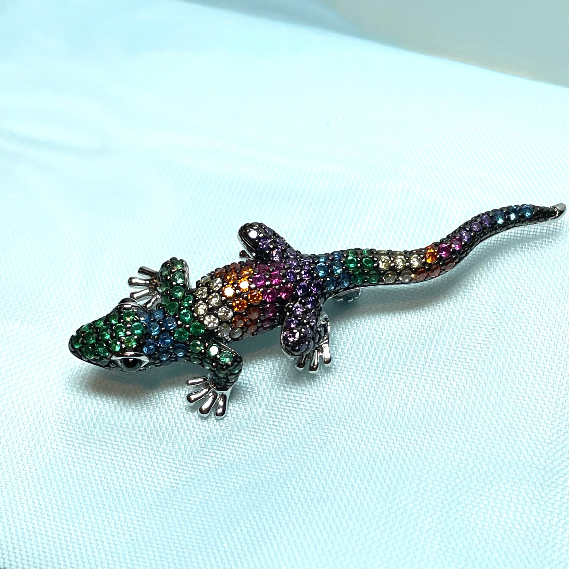 real multicoloured cubic zirconia gecko brooch necklace