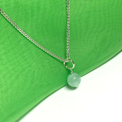 Small real green jade necklace round ball shaped pendant