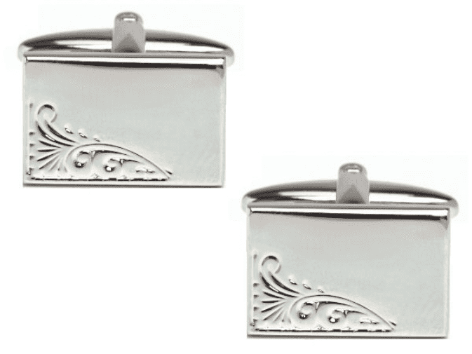 Rectangle cufflinks half patterned silver plated