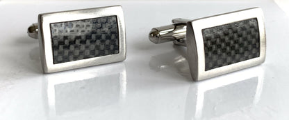 Rectangle cufflinks with a carbon fibre designed patterned stainless steel