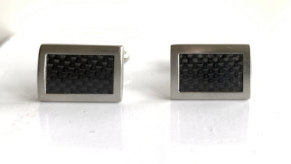 Rectangle cufflinks with a carbon fibre designed patterned stainless steel