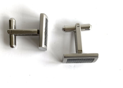 Rectangle cufflinks with a carbon fibre designed patterned stainless steel