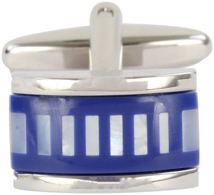 Rectangular blue with mother of pearl stripes cufflinks silver plated