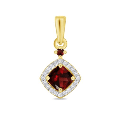 Red Brown Garnet And Diamond Yellow Gold Cushion Cluster Necklace