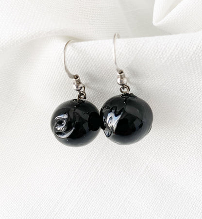 Rose Design Black Murano Glass Drop Earrings