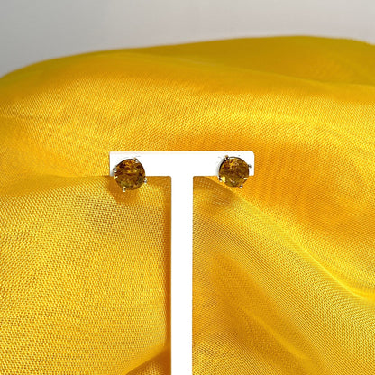 Round dark citrine yellow gold earrings