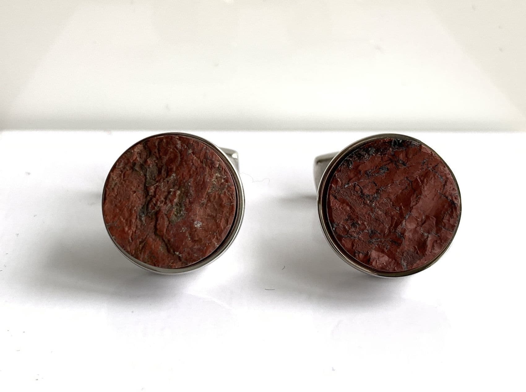 Round orange brown cufflinks cornelian silver plated