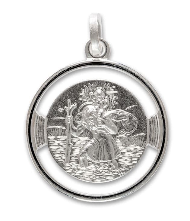 Round Pierced Solid Silver St. Christopher Necklace