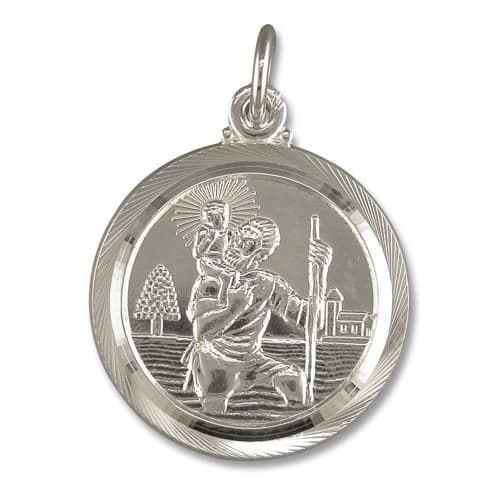 Round Sterling Silver St. Christopher Necklace Double Sided