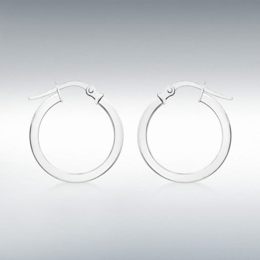 Round white gold hoop earrings with squared edges 19 mm
