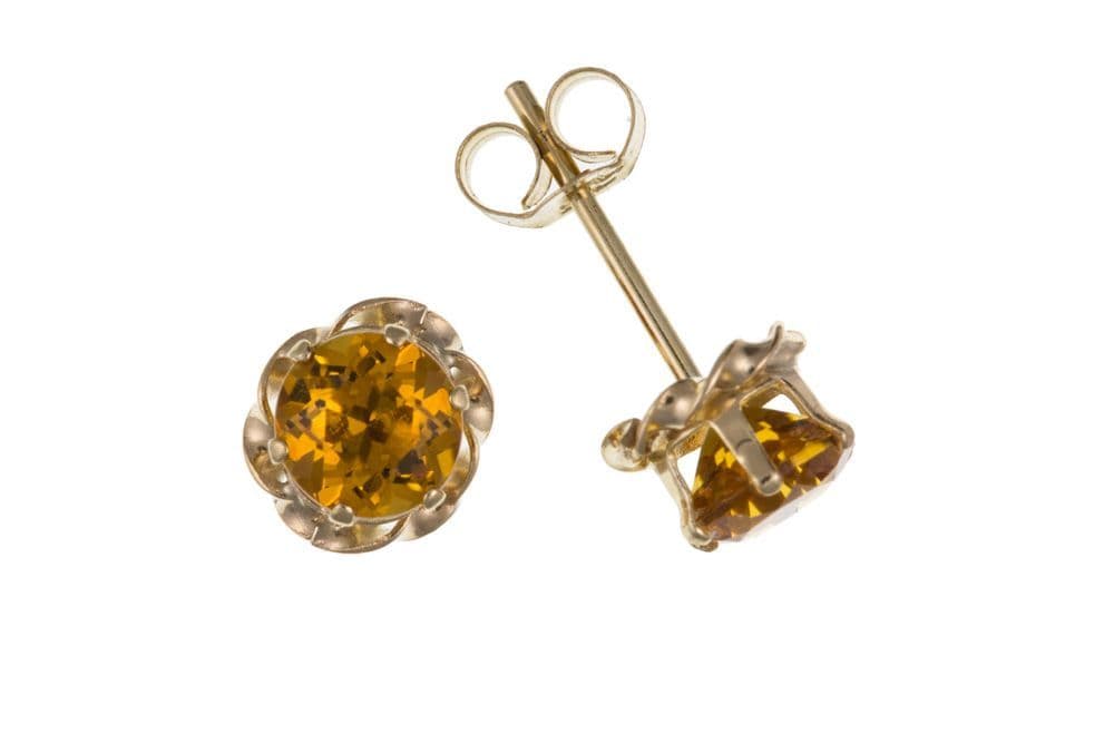 Round yellow gold citrine stud earrings