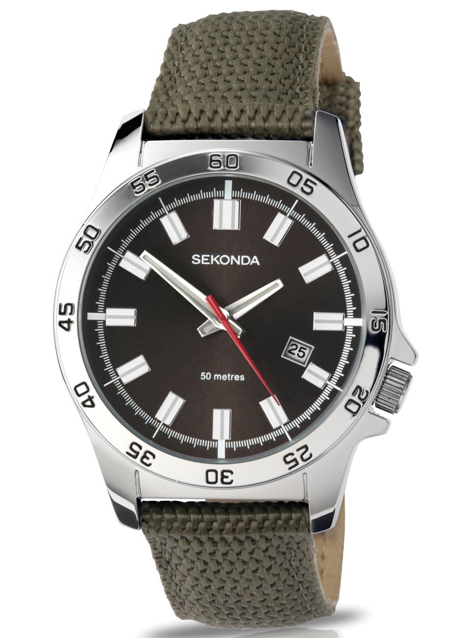 3351 Sekonda Green Strap Round Watch Men's Black Dial Date Feature