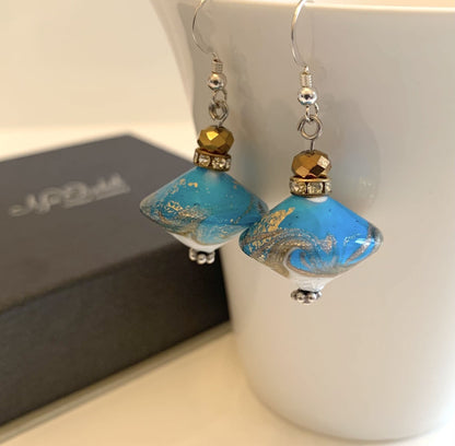 Shimmering Blue Murano Glass Drop Earrings