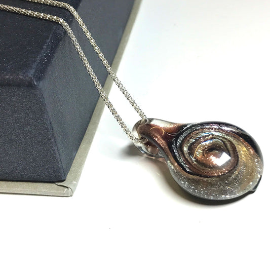 Silver & Copper Murano Glass Tear Drop Necklace