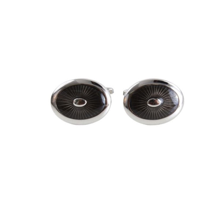 Silver plated black enamel oval shaped cufflinks
