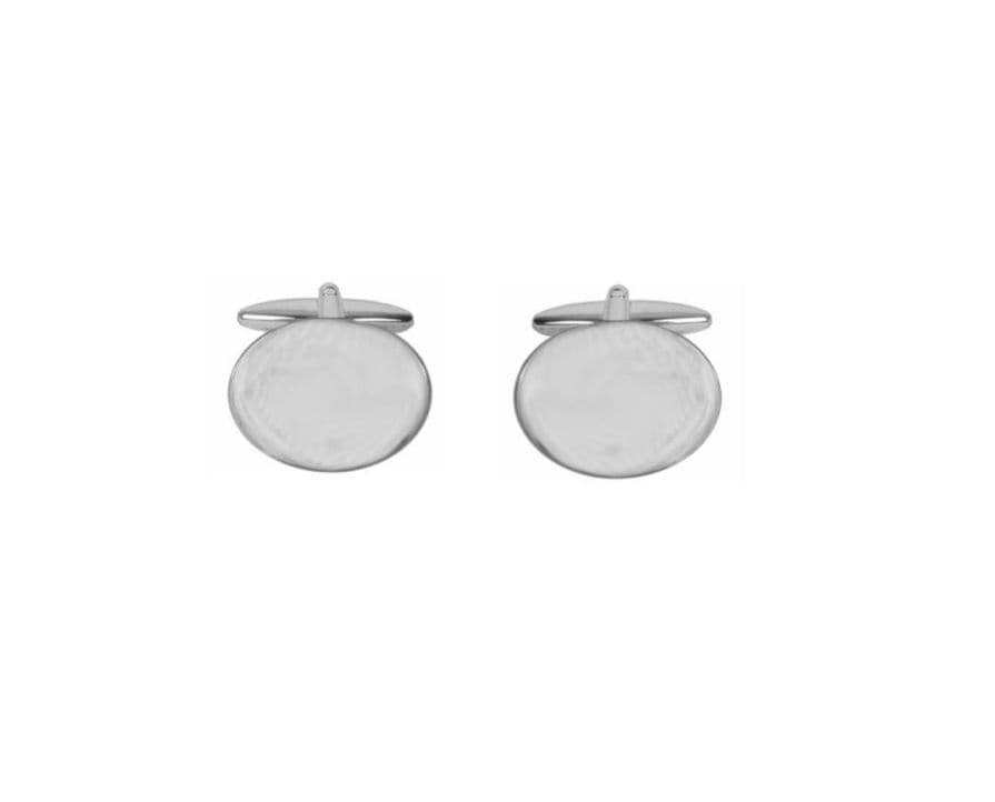 Silver plated plain oval shaped cufflinks