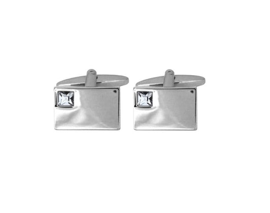 Silver plated rectangle shaped single crystal set cufflinks