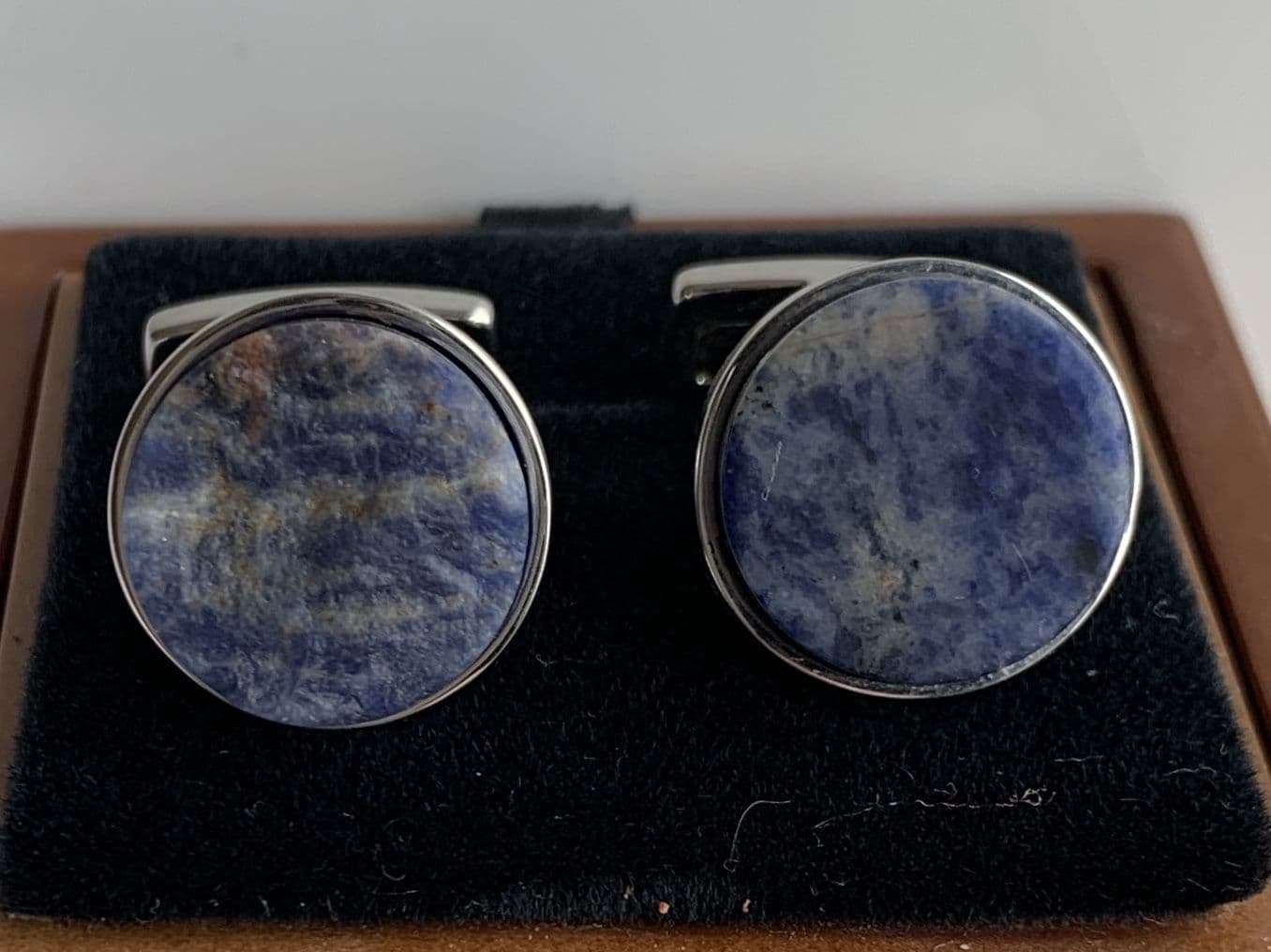 Silver plated round lapis lazuli cufflinks