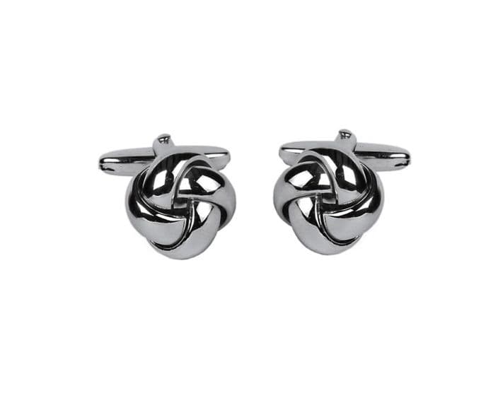 Silver plated round polished knot shaped cufflinks