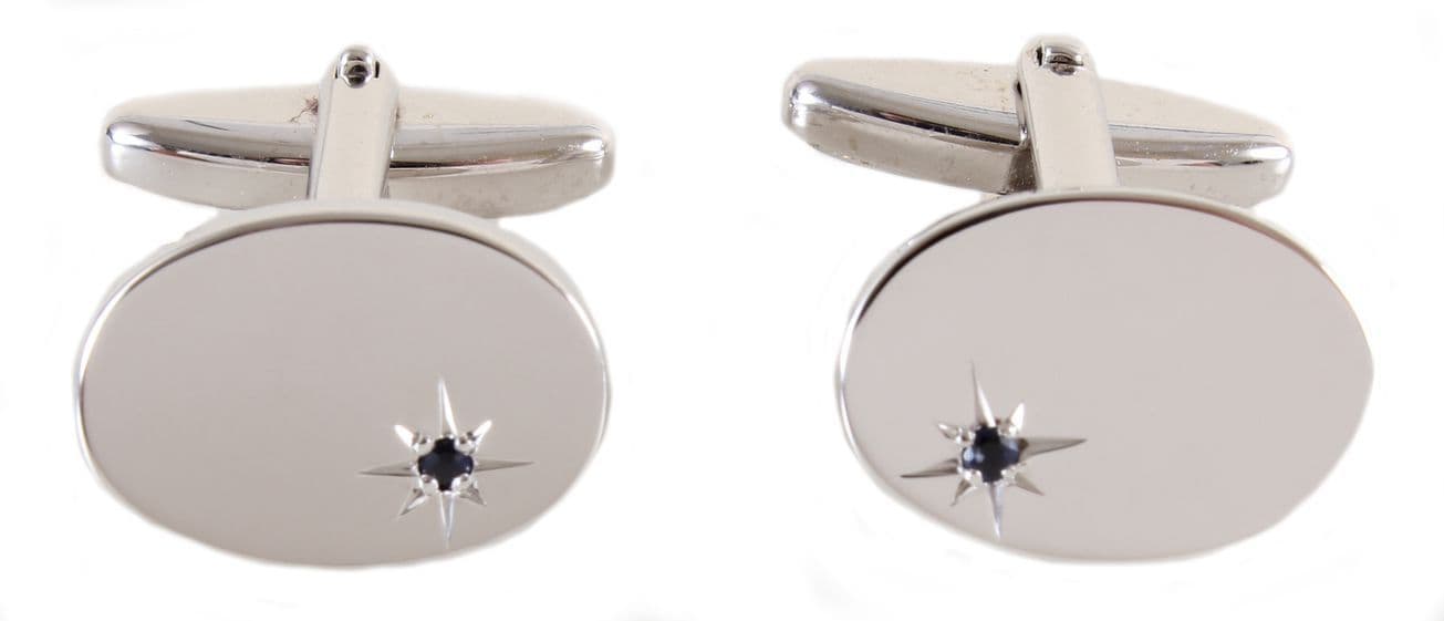 Silver plated sapphire oval cufflinks