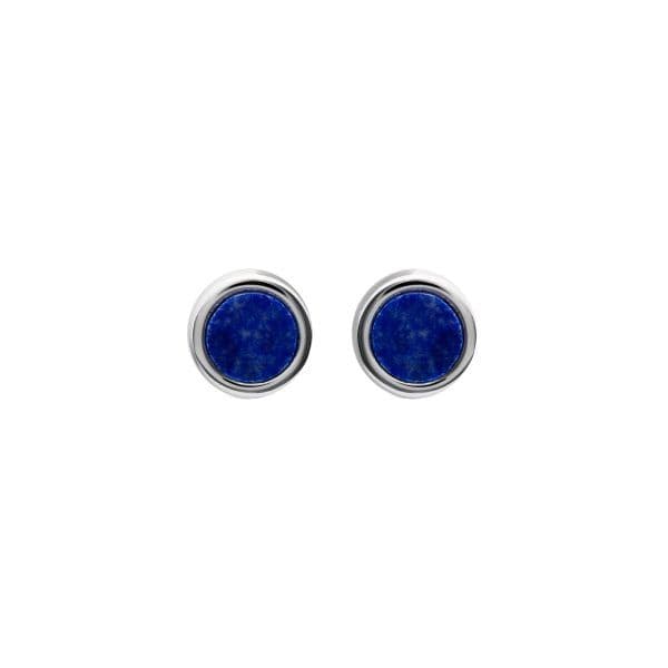 Small blue lapis lazuli round sterling silver stud earrings circle