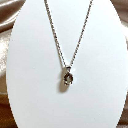 Smoky Quartz White Gold Oval Necklace