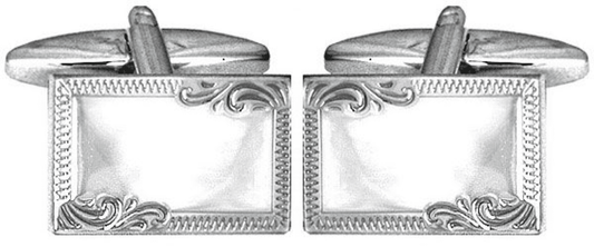 Solid sterling silver engraved edge rectangle cufflinks