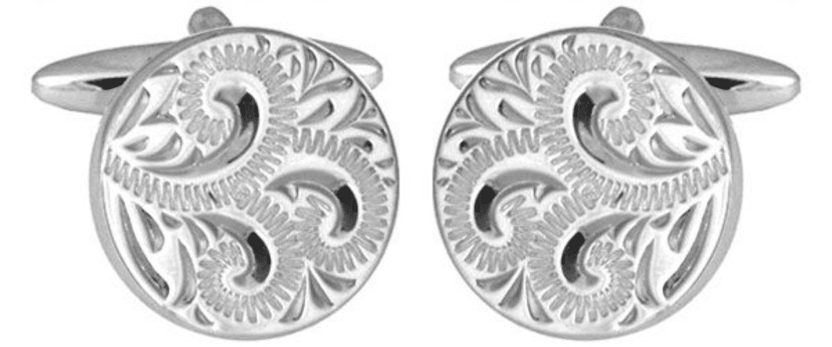Solid sterling silver full engraved round cufflinks