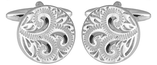 Solid sterling silver full engraved round cufflinks