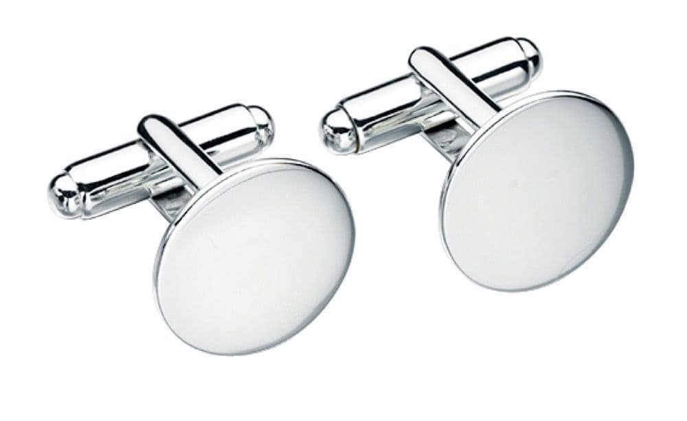 Solid sterling silver plain round cufflinks