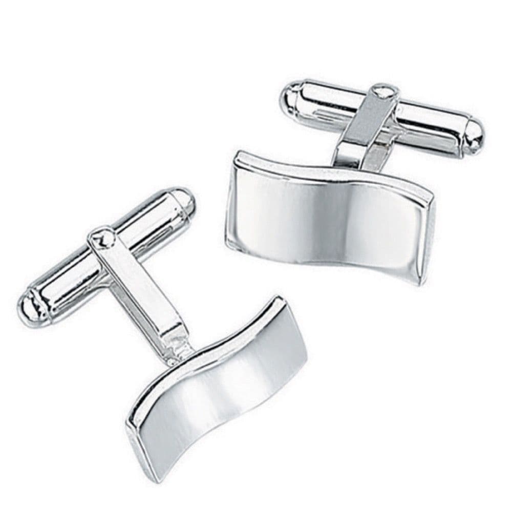 Solid sterling silver square curved wavy cufflinks