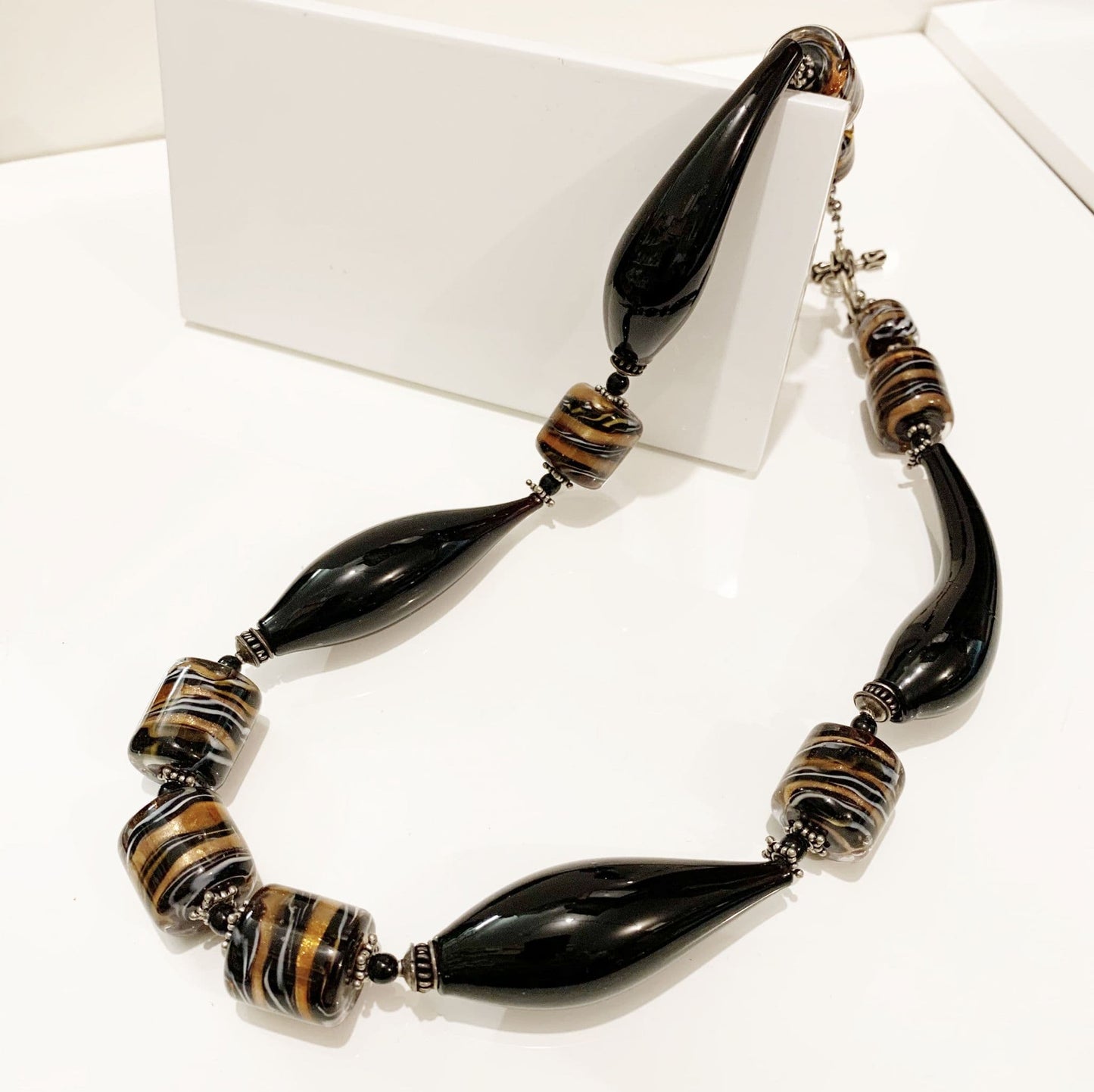 Spectacular Large Black Hand Blown Murano Glass Necklace