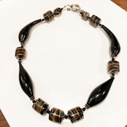 Spectacular Large Black Hand Blown Murano Glass Necklace