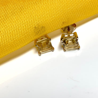 Square citrine yellow gold earrings