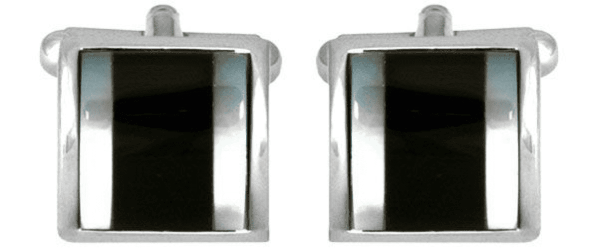 Square shaped mother of pearl and onyx cufflinks silver plated