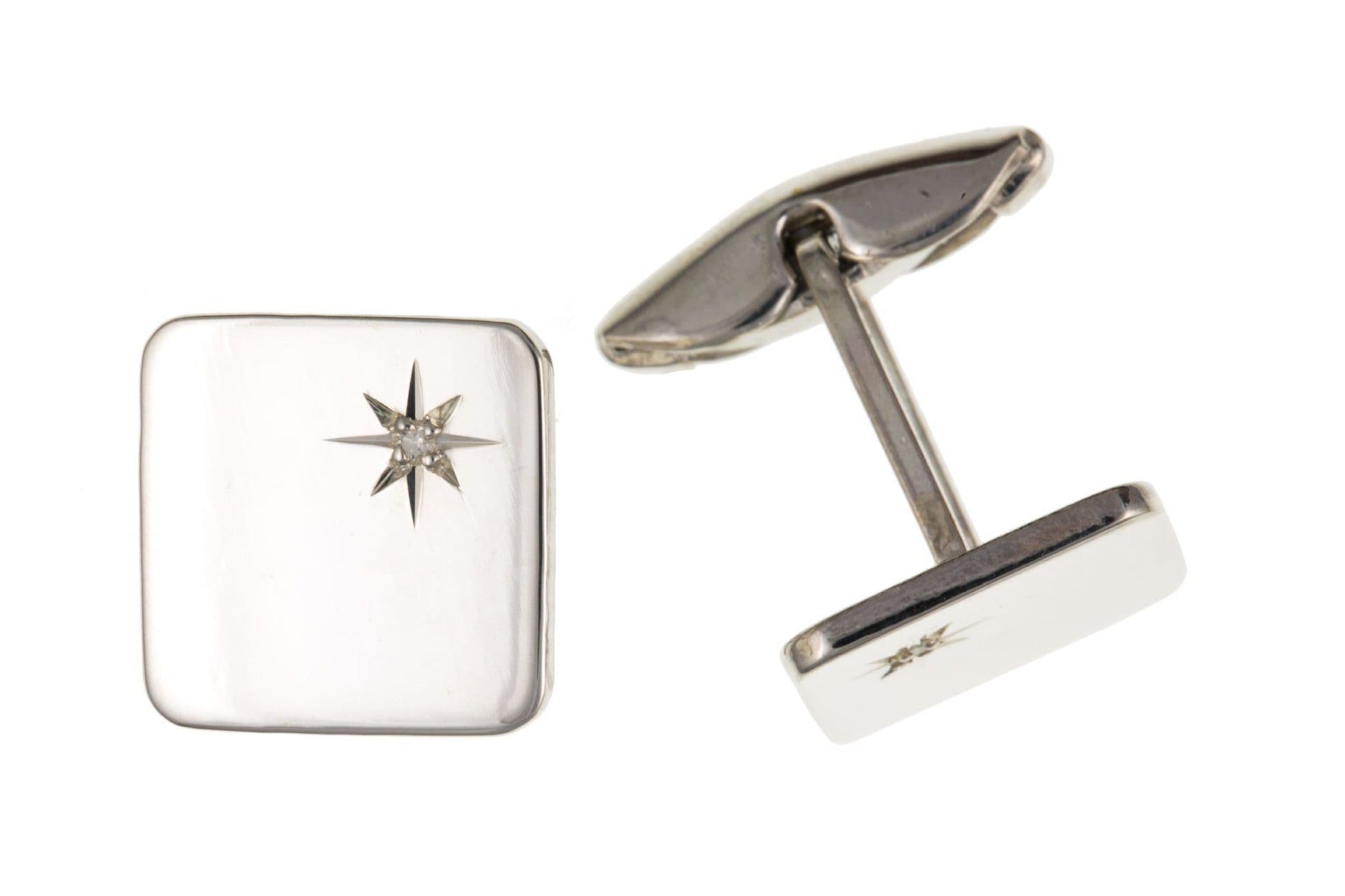 Sterling silver diamond set plain square cufflinks
