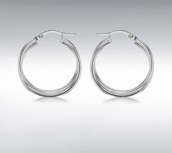 Sterling Silver Double Round Double Hoop Earrings 20 mm