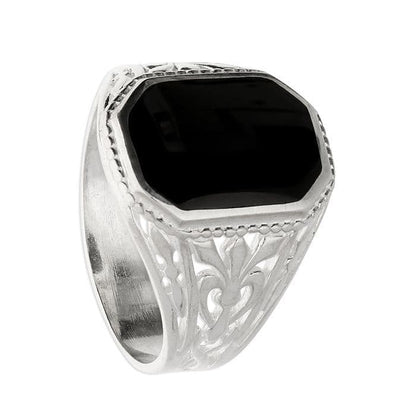 Sterling Silver Gents Octagonal Black Jet Signet Ring