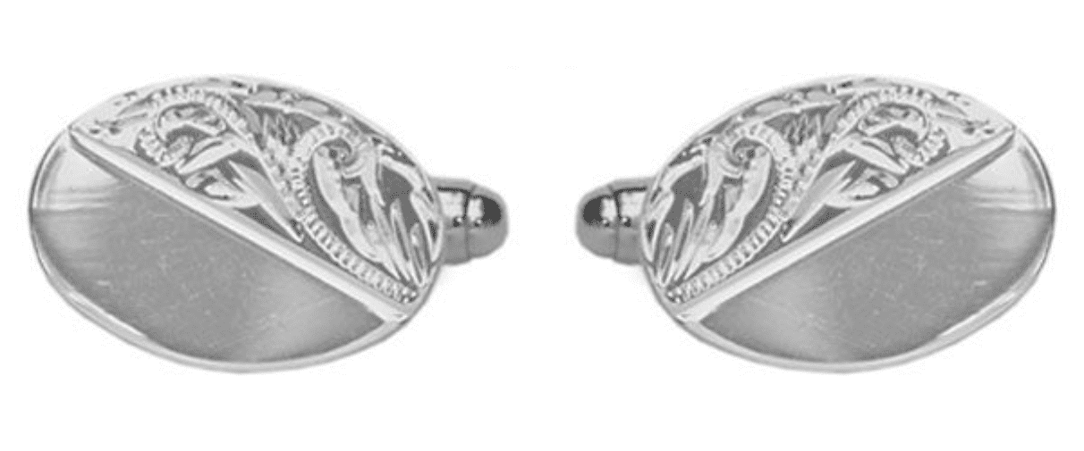 Sterling silver half engraved oval cufflinks T bar fitting