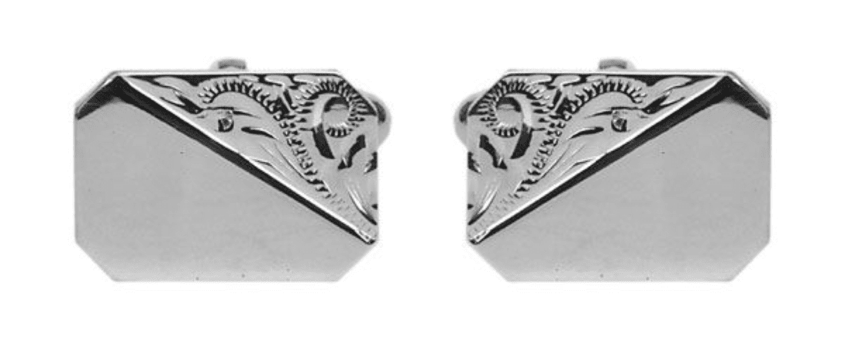 Sterling silver octagonal cufflinks with engraved corner design and a T bar fitting