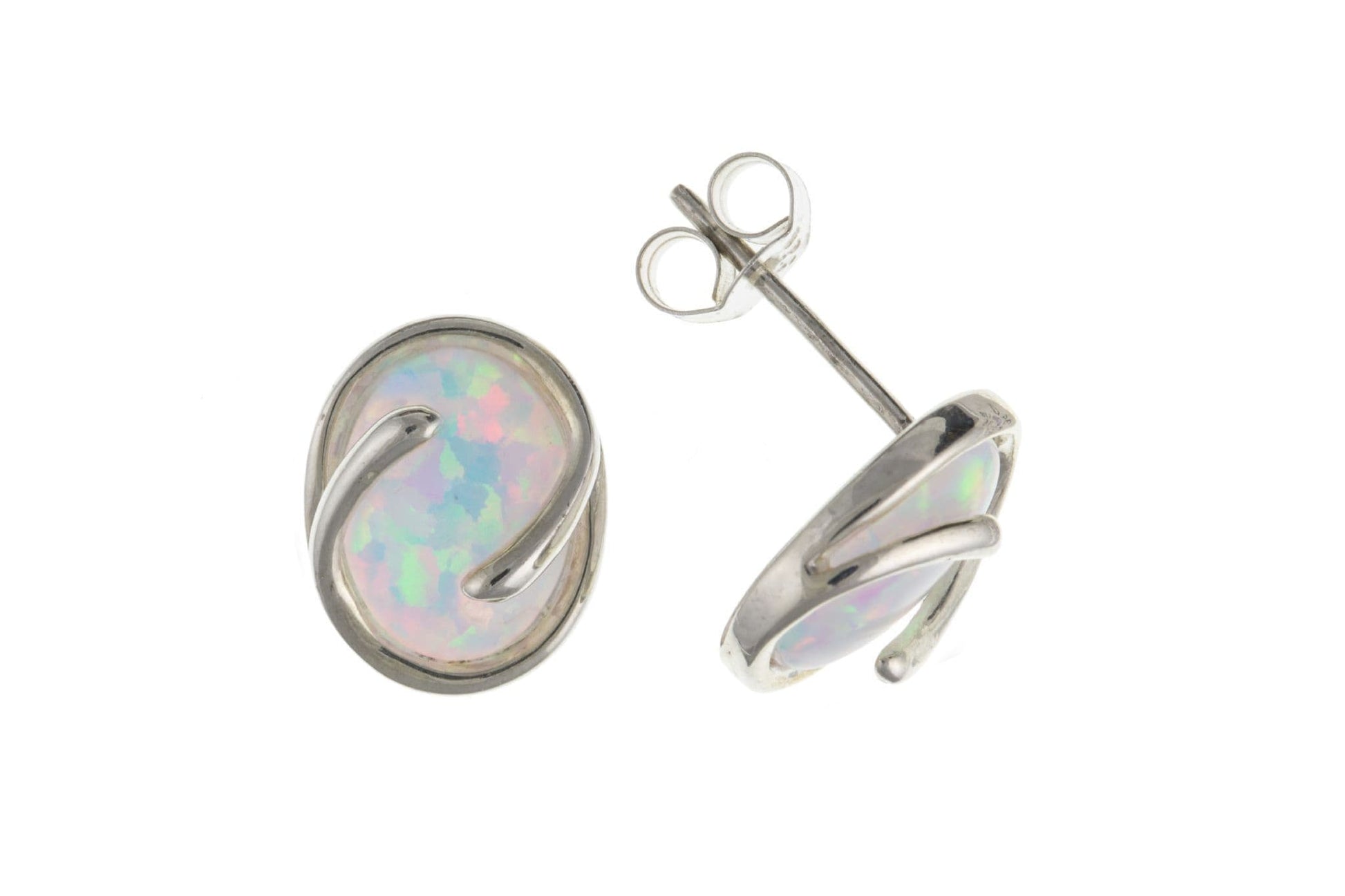 Sterling Silver Oval Fancy Opal Swirl Stud Earrings