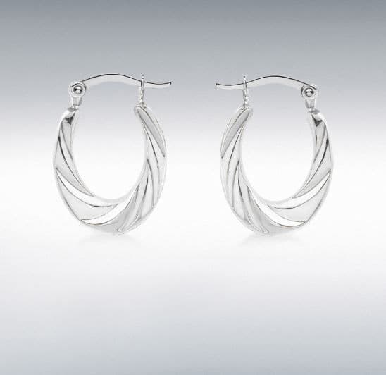 Sterling Silver Patterned Oval Hoop Creole Earrings 25 x 18 mm