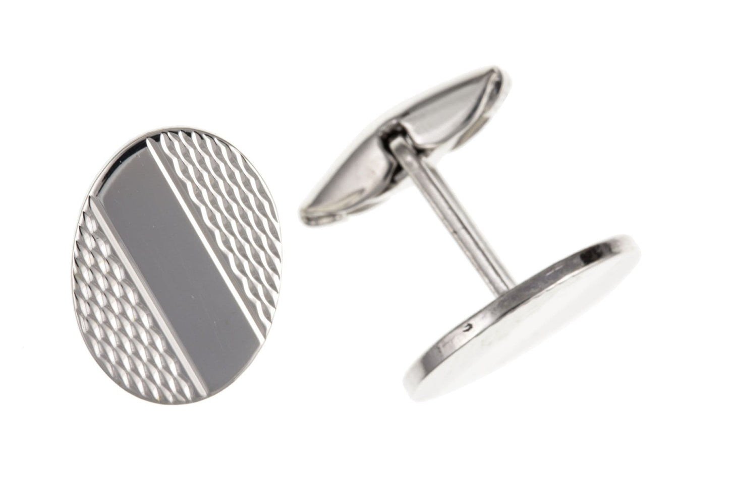 Sterling silver patterned stripe oval cufflinks