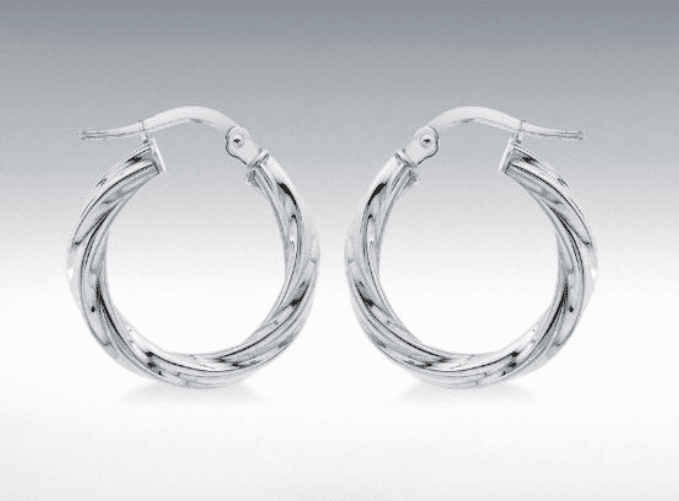Sterling silver patterned twisted round hoop earrings 22 mm
