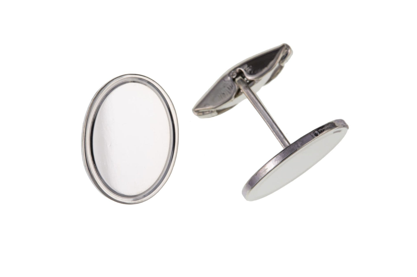 Sterling silver plain edged oval shaped cufflinks