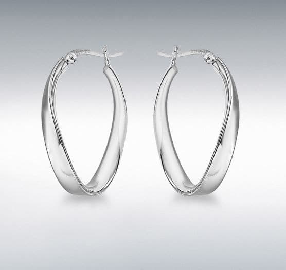 Sterling silver polished oval twisted hoop creole earrings 33 mm x 20 mm